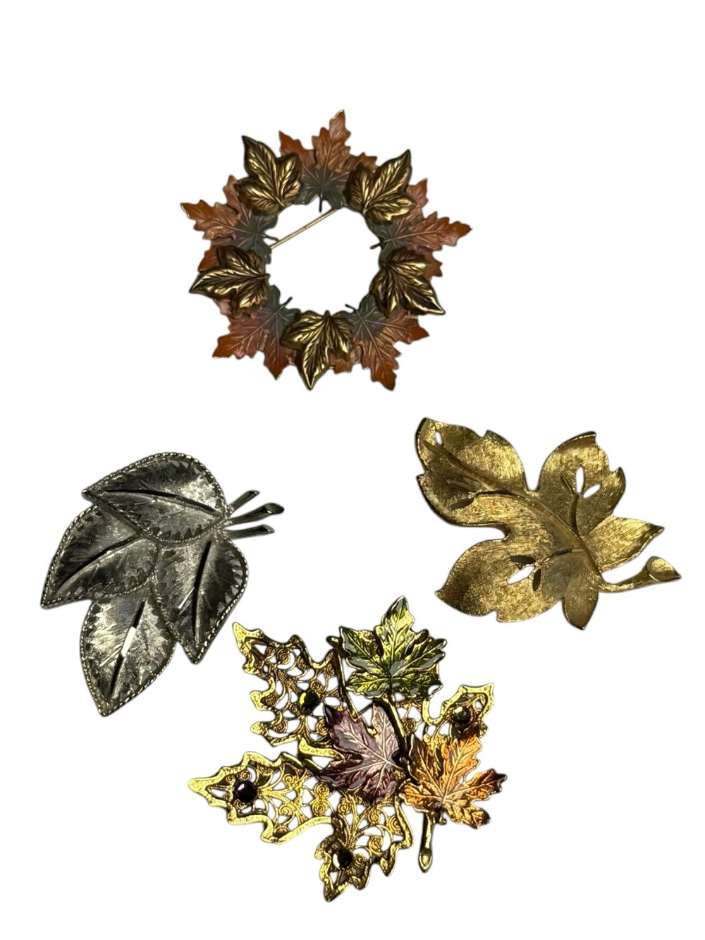 Signed Vintage Autumn Leaf Brooch Lot